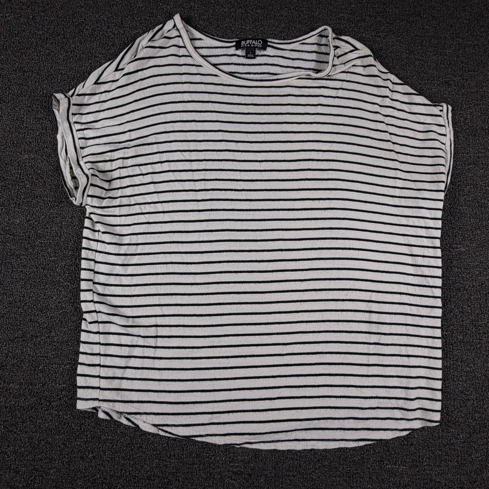 Buffalo David Bitton Top Womens S Striped White Black Cuffed Sleeve EUC